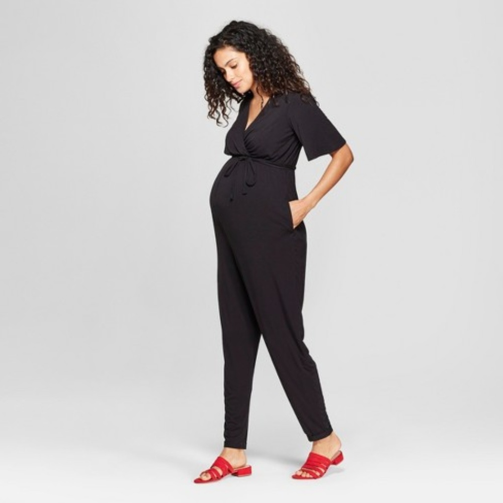 Maternity Knit Crossover Belted Jumpsuit - Isabel